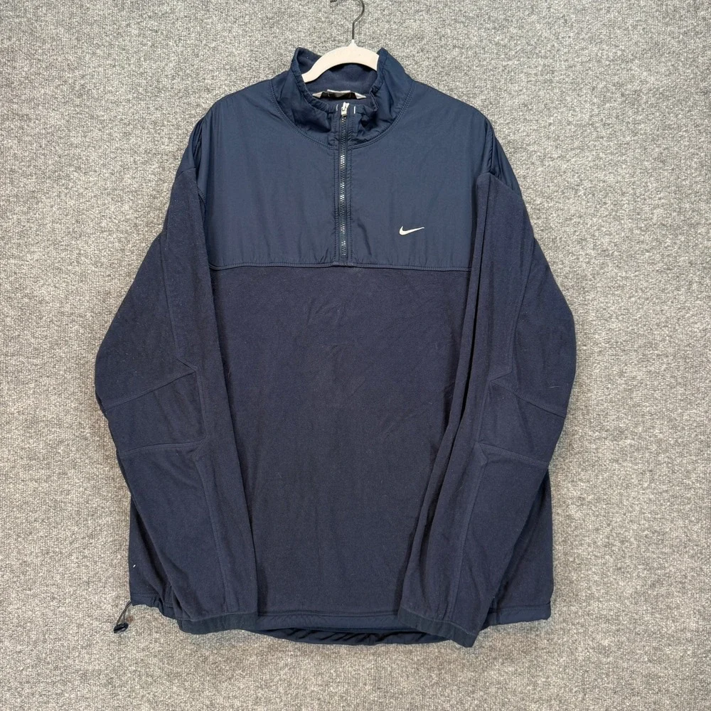 Nike Sweatshirt Men XXL Blue 1/4 Zip‎ Pullover Mixed Media Mock Neck Vintage Y2K